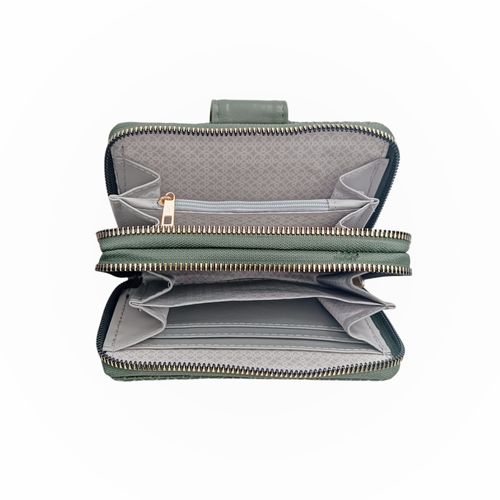 Billetera zip around con textura para mujer