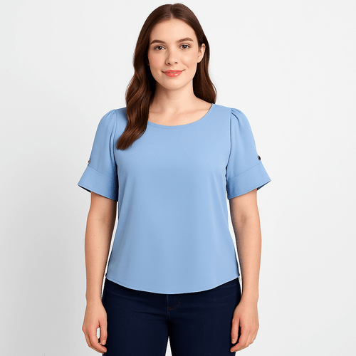 Blusa celeste sólida para mujer