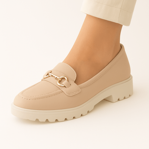 Mocasines loafer beige para mujer