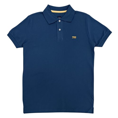 Camisa tipo polo azul para hombre