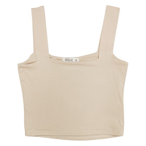 Crop top de tirantes beige para mujer