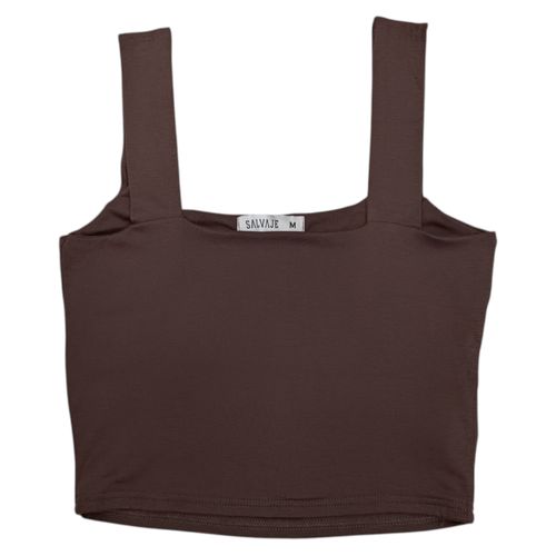 Crop top de tirantes café para mujer