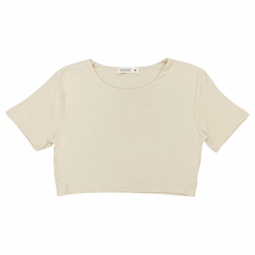 Blusa crop beige sólida para mujer