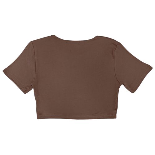 Blusa crop café sólida para mujer