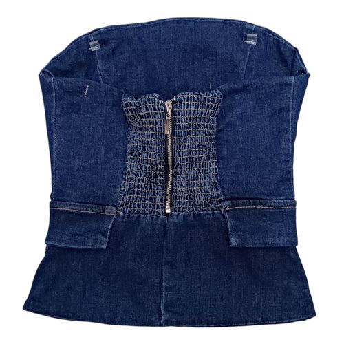 Blusa strapless denim para mujer