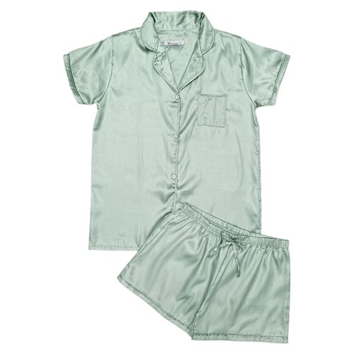 Pijama celeste satinada para mujer