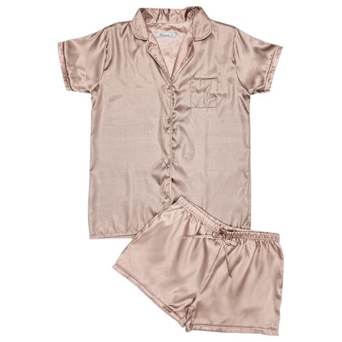 Pijama café satinada para mujer