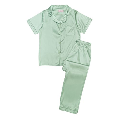 Pijama verde satinada para mujer