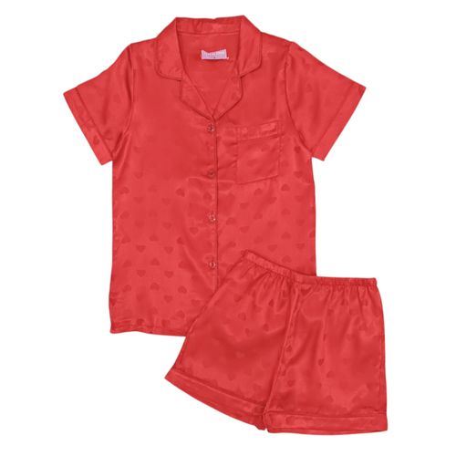 Pijama rojo satinada para mujer