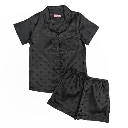 Pijama negra satinada para mujer