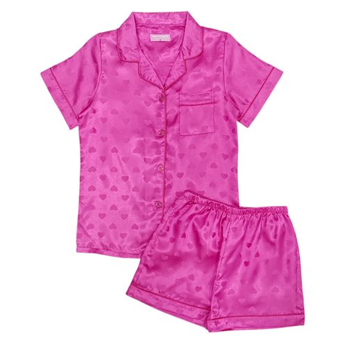 Pijama fucsia satinada para mujer