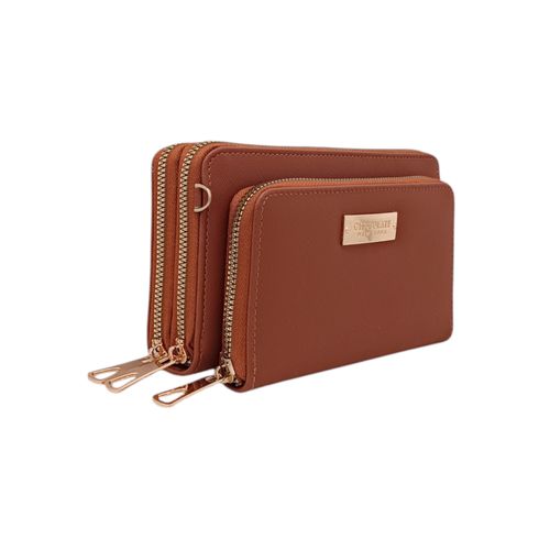 Billetera café zip around para mujer