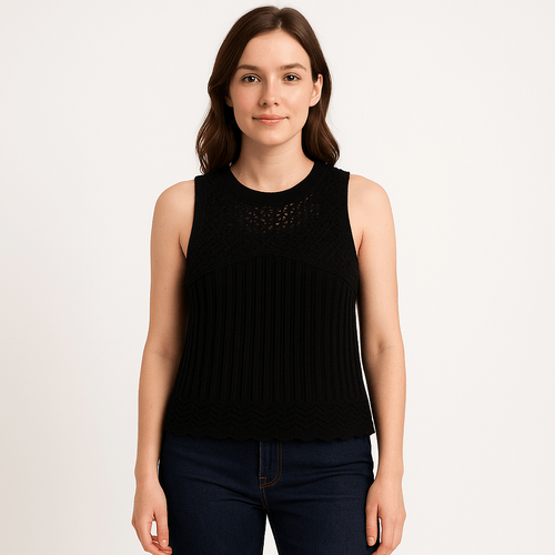 Blusa negra de crochet para mujer