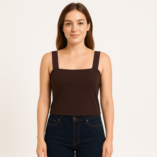 Crop top de tirantes café para mujer