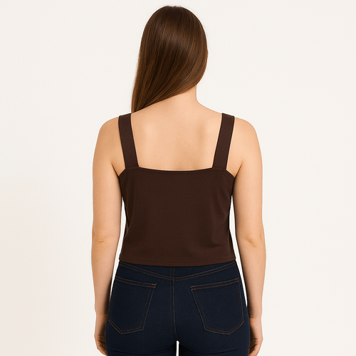 Crop top de tirantes café para mujer