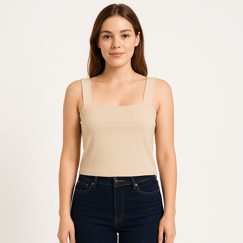 Crop top de tirantes beige para mujer