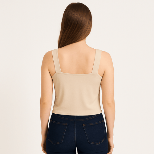 Crop top de tirantes beige para mujer