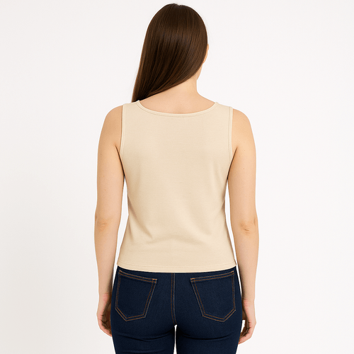 Tank top beige sólido para mujer