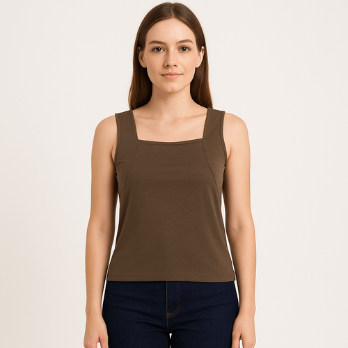 Tank top café sólido para mujer