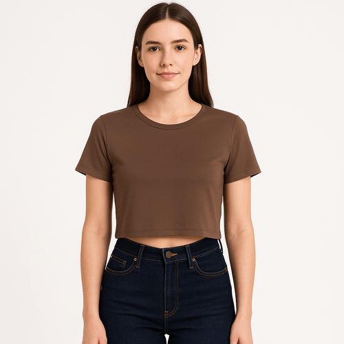 Blusa crop café sólida para mujer