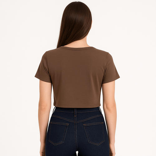 Blusa crop café sólida para mujer