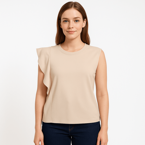 Blusa beige sólida para mujer
