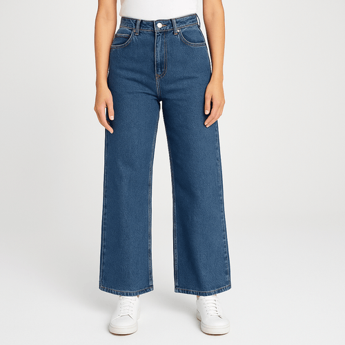 Wide leg jeans azul oscuro sólido