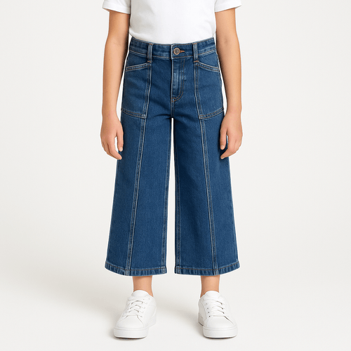 Wide leg jeans con textura para niña