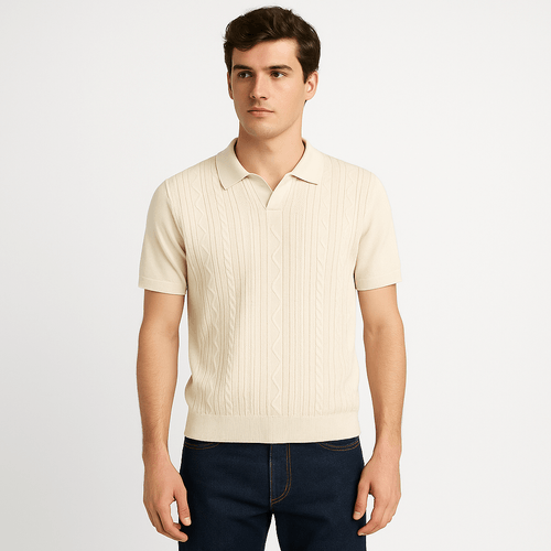 Camisa tipo polo beige para hombre