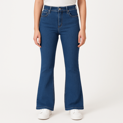 Flare jeans azul sólido para mujer