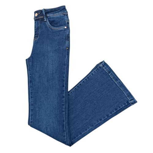 Flare jeans azul sólido para mujer