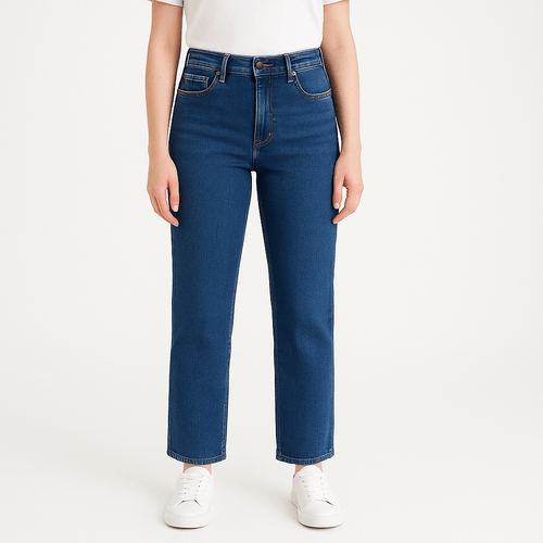 Straight jeans azul sólido para mujer