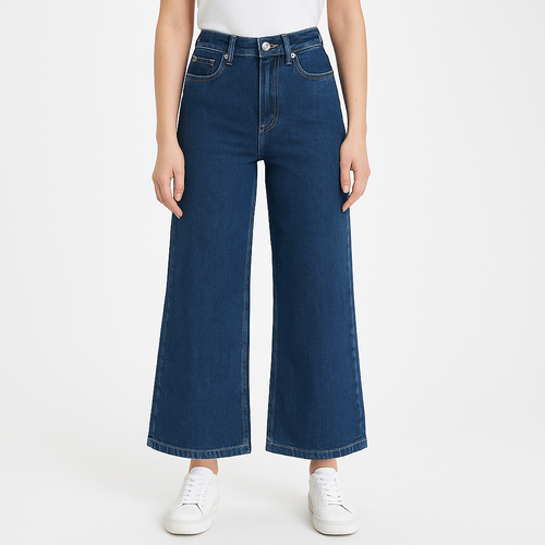 Wide leg jeans sólido para mujer