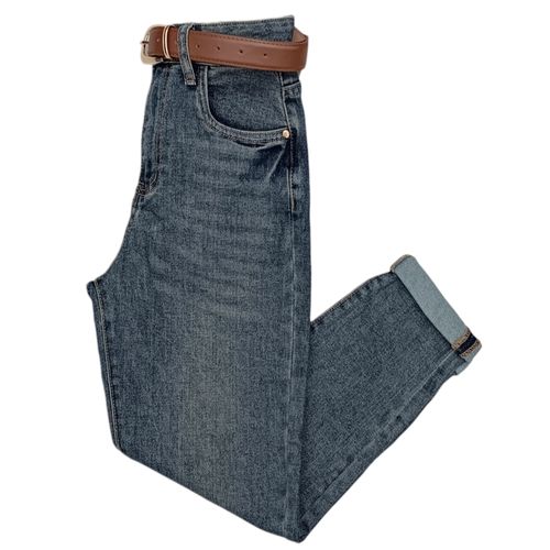 Straight jeans gris sólido para mujer