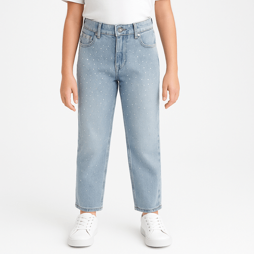 Mom jeans celeste con brillo