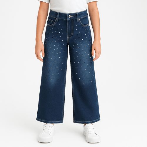 Wide leg jeans azul con brillo