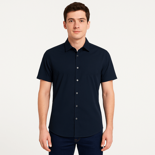 Camisa navy sólida para hombre