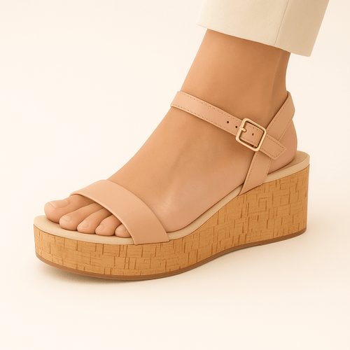 Sandalias de plataforma beige para mujer