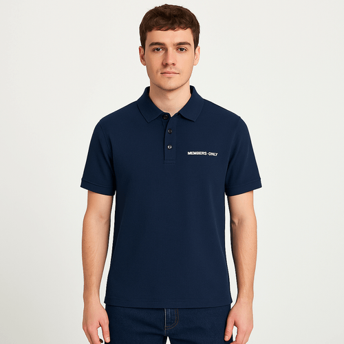 Camisa tipo polo azul para hombre