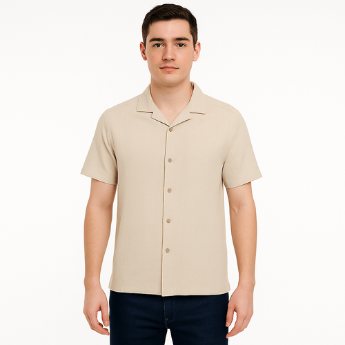 Camisa casual beige con textura