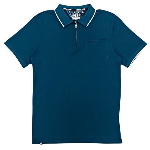 Camisa tipo polo azul para hombre