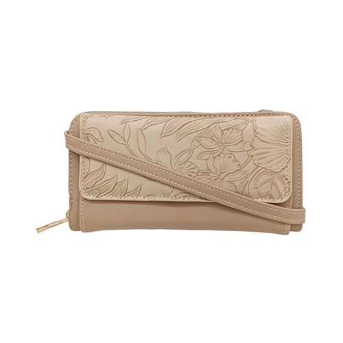 Billetera beige zip around para mujer