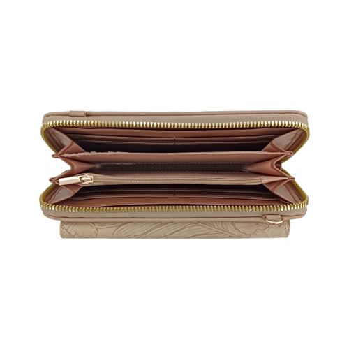Billetera beige zip around para mujer
