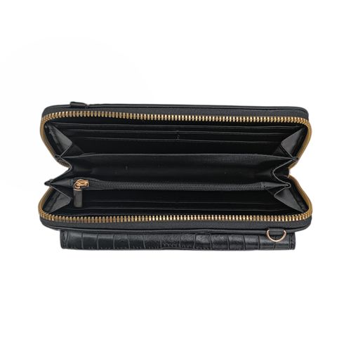Billetera zip around negra para mujer