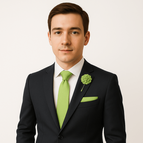 Set de corbata y pañuelo verde para hombre