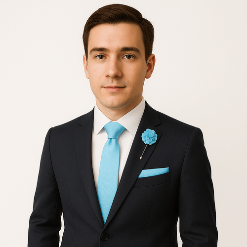 Set de corbata y pañuelo celeste para hombre