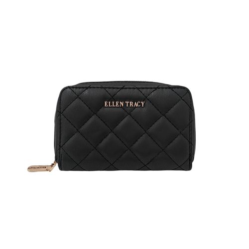 Billetera zip around negra con textura para mujer