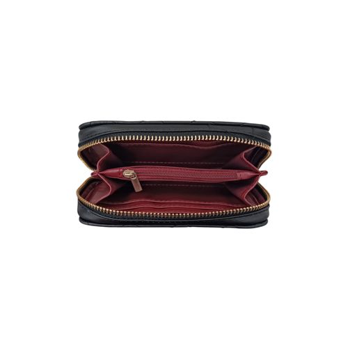 Billetera zip around negra con textura para mujer