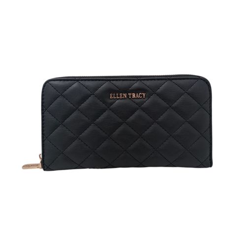 Billetera negra zip around con textura para mujer