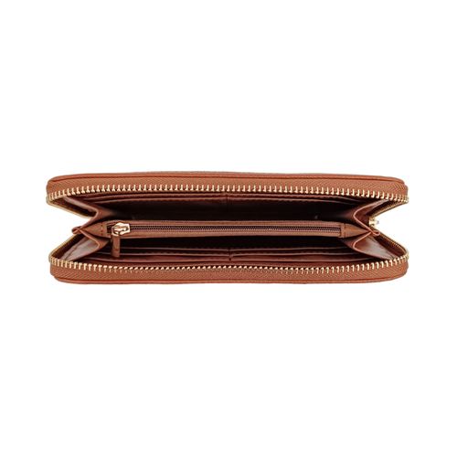 Billetera zip around café con textura para mujer